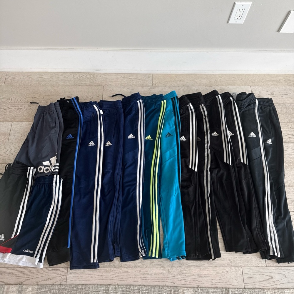 Adidas Kids Athletic Track Pants - Navy, Black, Teal lot of 13
Pairs size 11/12